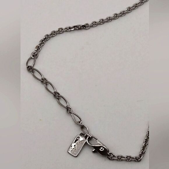 YSL Yves Saint Laurent Rhinestone Heart Silver Necklace Choker Jewelry Authentic - Picture 12 of 15